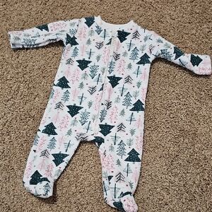 Chick Pea Forest Print Footie in Pink and Green